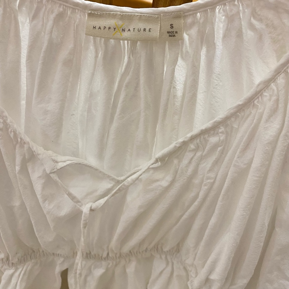 Happy X Nature Kate Hudson White Peasant Cotton Blouse Cropped Top Size Small - Picture 5 of 6